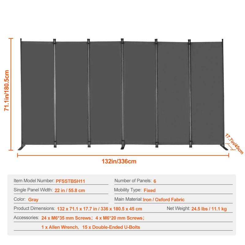 Paravent 3, 4 ou 6 panneaux Oxford noir gris beige, coloris gris, 6 panneaux, 336 x 180,5 cm
