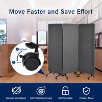 Cloison acoustique 3 panneaux gris foncé sur roulettes, pour un bureau