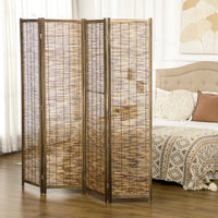Paravent 4 Panneaux Paulownia et Roseau Naturel 160 x 170 cm