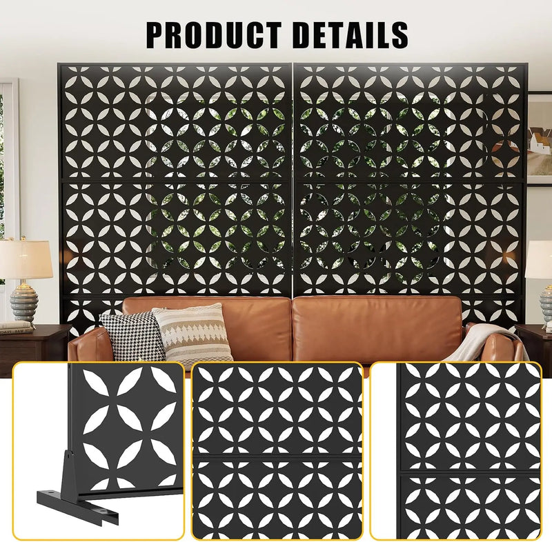 Paravent extérieur métal noir motif pétales, dimensions 120 x 188 cm