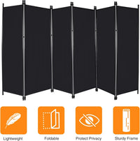 Paravent 6 Panneaux Tissu Noir Occultant 307 x 173 cm