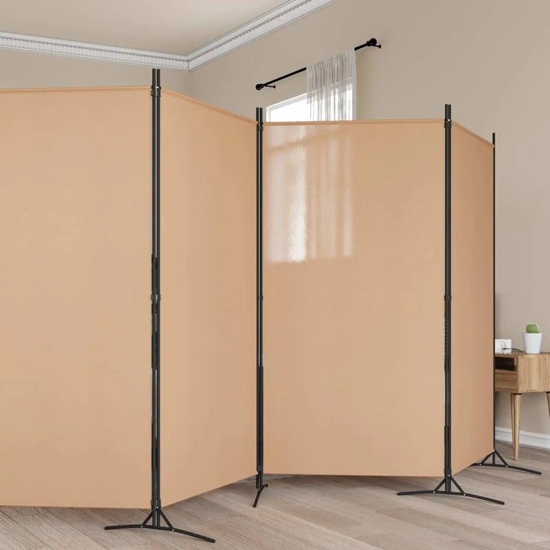 Paravent 6 Panneaux Tissu Beige Cadre Métal 520 x 180 cm