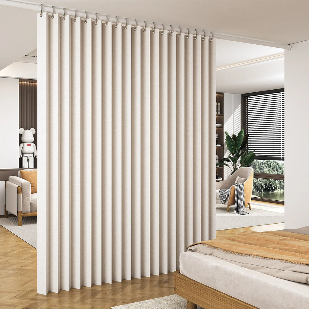 Rideau Séparateur Plissé Tissu Noir Gris Blanc Cassé 100 à 300 cm