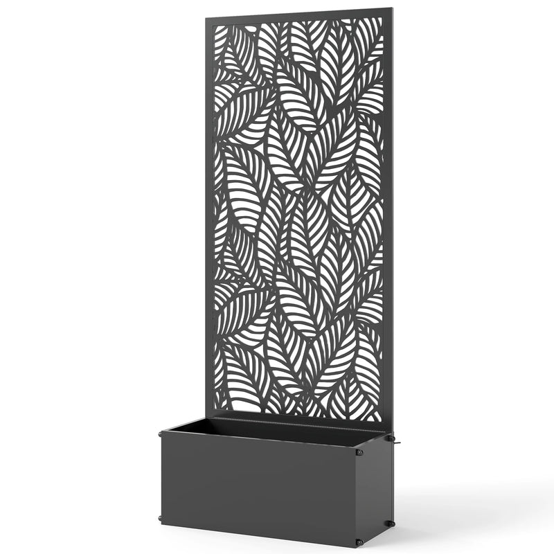 Jardinière métal avec treillis motif feuilles anthracite, pour un jardin