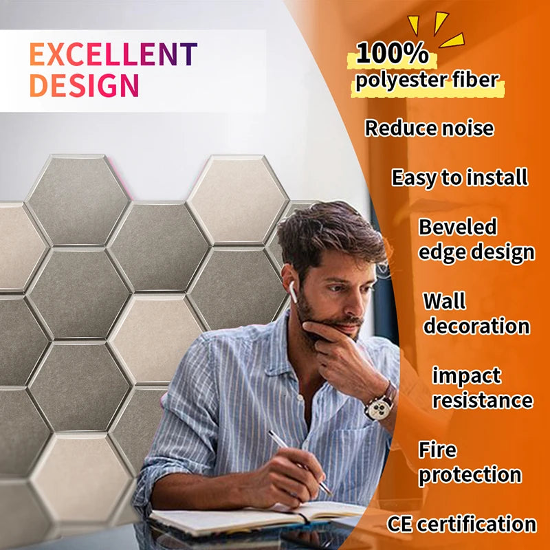 Panneau Acoustique Décoratif Hexagonal 12 Pièces Polyester 0,8 à 1,2 cm