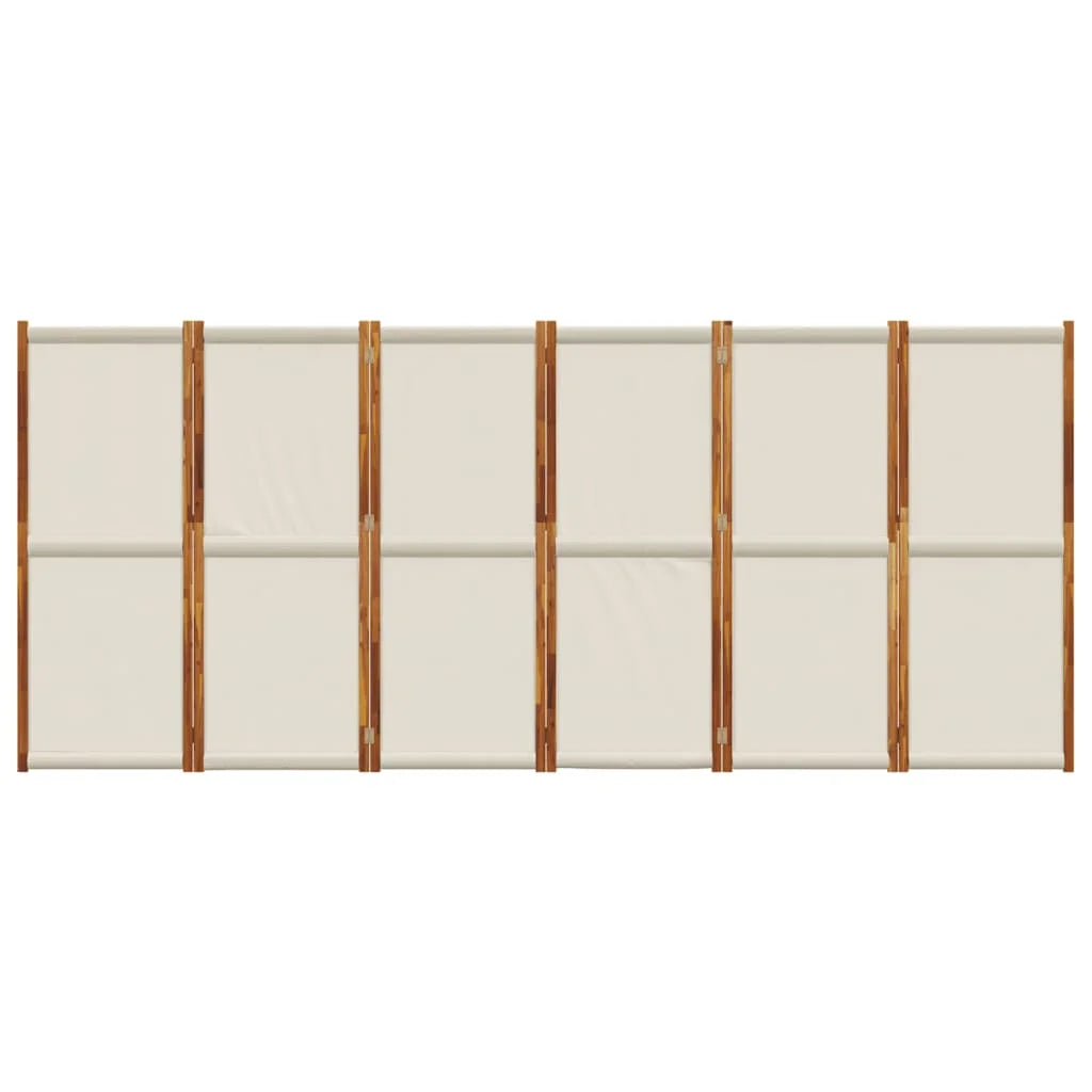 Paravent 6 Panneaux Acacia Toile Écru 420 x 180 cm