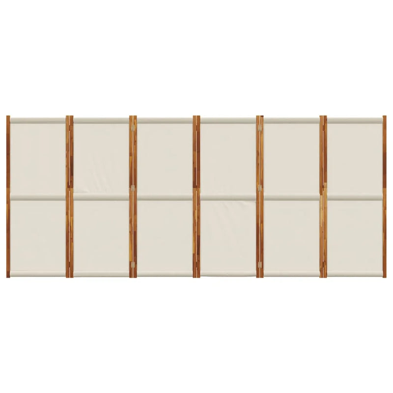 Paravent 6 panneaux acacia toile écru, pour un salon