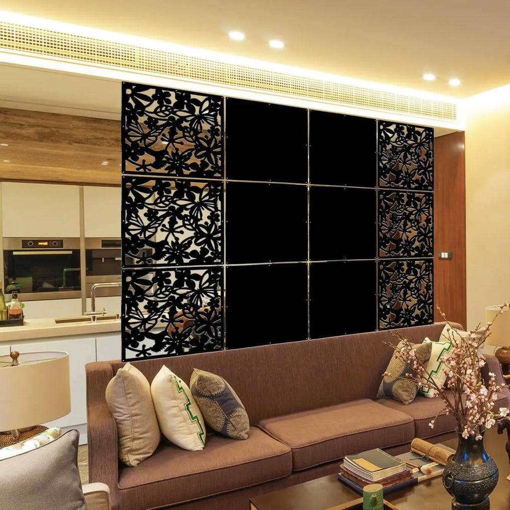 Cloison Amovible 12 Panneaux PVC Suspendus Blanc Noir 40 x 40 cm