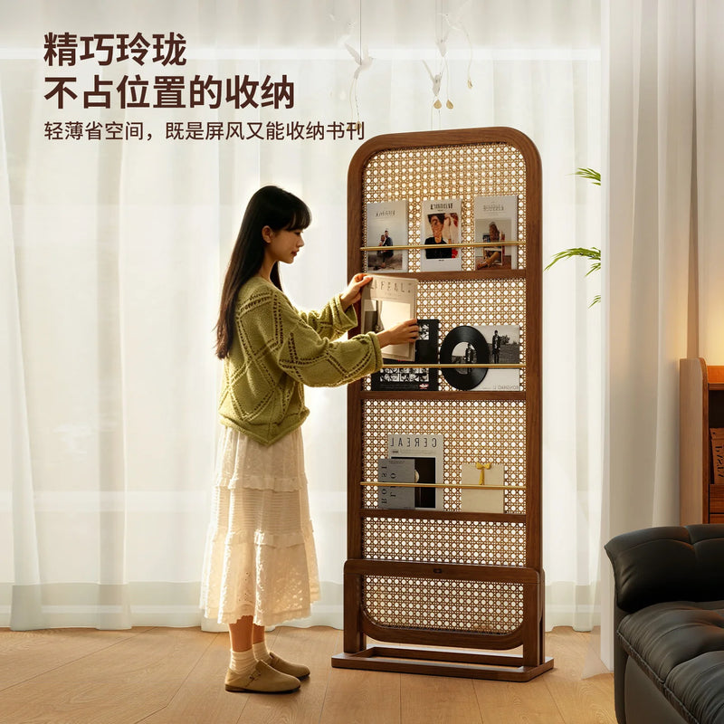 Paravent Cannage Rotin Porte-Revues Panneau sur Pied 70 x 180 cm