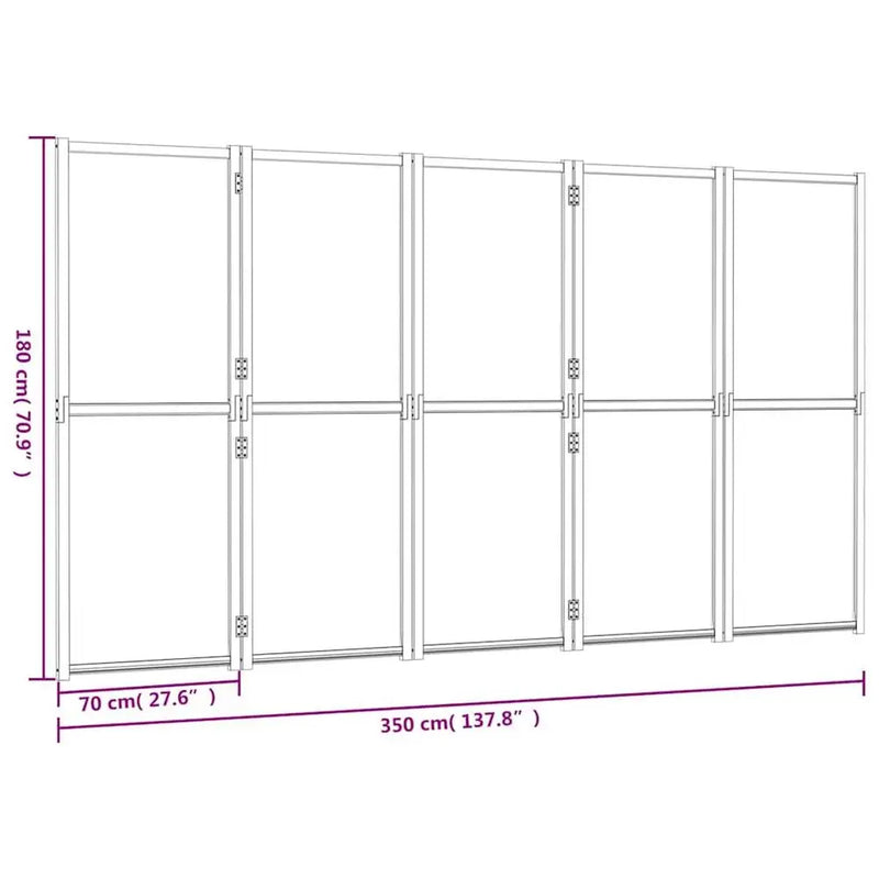 Paravent Pliable 5 Panneaux Écran d'Intimité Crème Cadre Acacia 350 cm