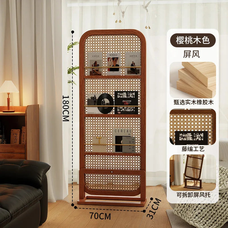 Paravent Cannage Rotin Porte-Revues Panneau sur Pied 70 x 180 cm