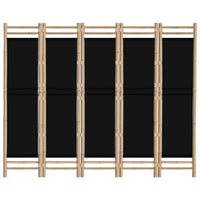Paravent 5 Panneaux Bambou Toile Noire Hauteur 200 cm