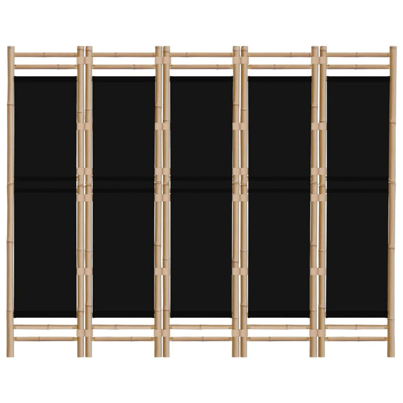Paravent 5 Panneaux Bambou Toile Noire Hauteur 200 cm
