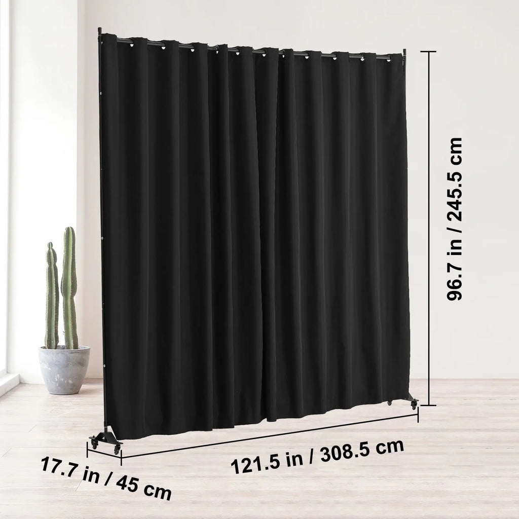 Paravent Mobile sur Roulettes Tissu Noir Occultant 308 x 245 cm