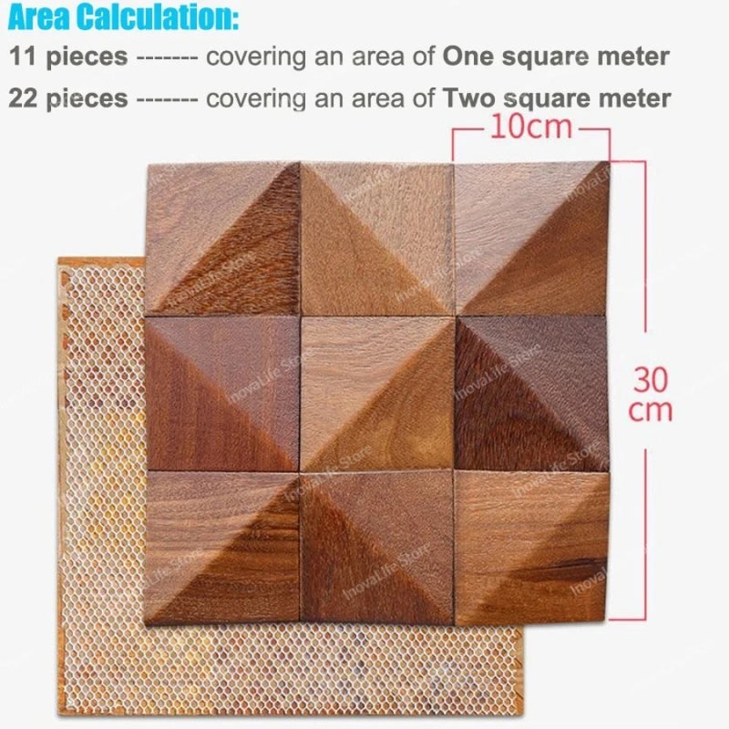 Panneau Acoustique Mural 3D Pyramides Bois Massif 30 x 30 cm