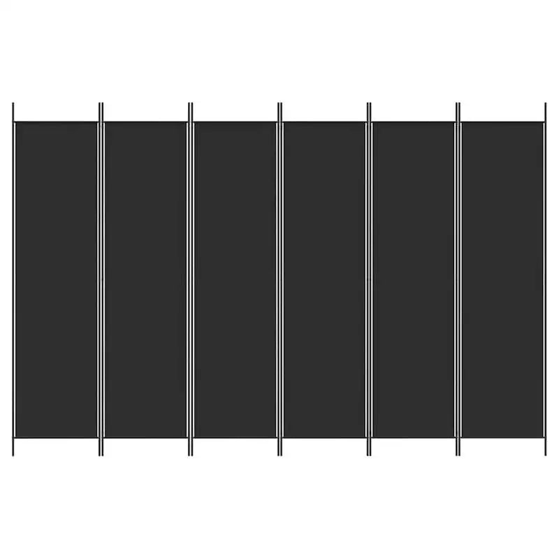 Paravent 6 Panneaux Tissu Noir Cadre Fer 300 x 200 cm