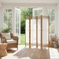 Paravent 6 panneaux bambou et toile écrue, pour une chambre