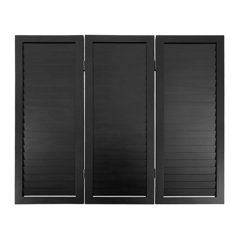 Petit paravent 3 panneaux persiennes bois de paulownia noir, pour une chambre