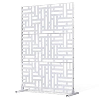 Paravent Extérieur Métal Blanc Motif Géométrique Autoportant 120 x 193 cm