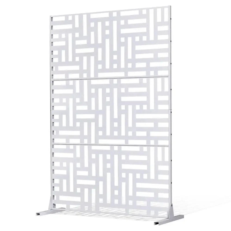 Paravent Extérieur Métal Blanc Motif Géométrique Autoportant 120 x 193 cm