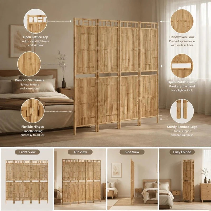 Paravent 5 Panneaux Bambou Ajouré Naturel 200 x 180 cm