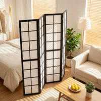 Paravent Japonais 4 Panneaux Quadrillé Pin Noir 160 x 170 cm