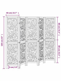 Paravent 5 Panneaux Bois Ajouré Arabesques Blanc Hauteur 160 cm