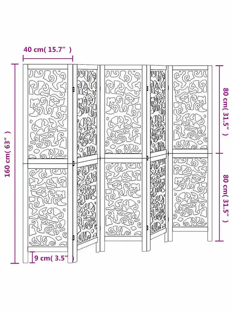 Paravent 5 Panneaux Bois Ajouré Arabesques Blanc Hauteur 160 cm