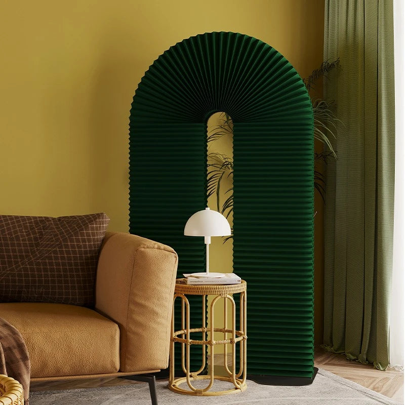 Paravent design arche plissée rose brun vert blanc