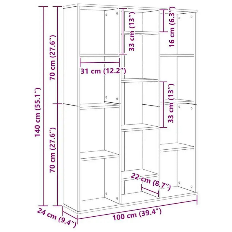 Étagère Séparatrice de Pièce 13 Compartiments Chêne Sonoma 100 x 140 cm