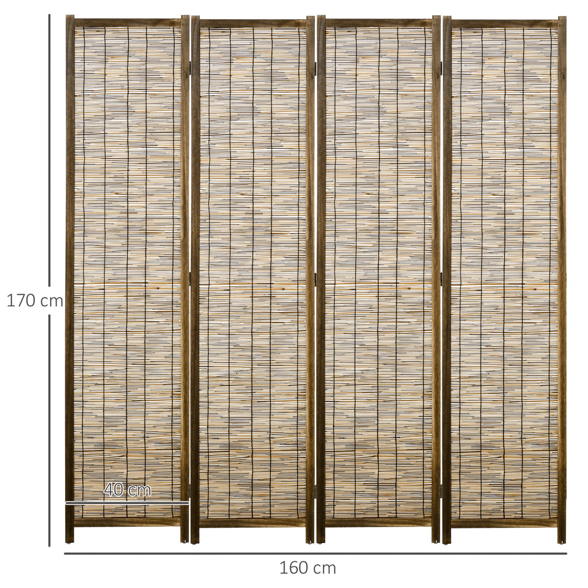 Paravent 4 Panneaux Paulownia et Roseau Naturel 160 x 170 cm