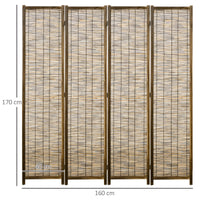 Paravent 4 Panneaux Paulownia et Roseau Naturel 160 x 170 cm