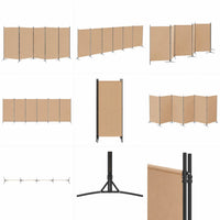 Paravent 6 Panneaux Tissu Beige Cadre Métal 520 x 180 cm