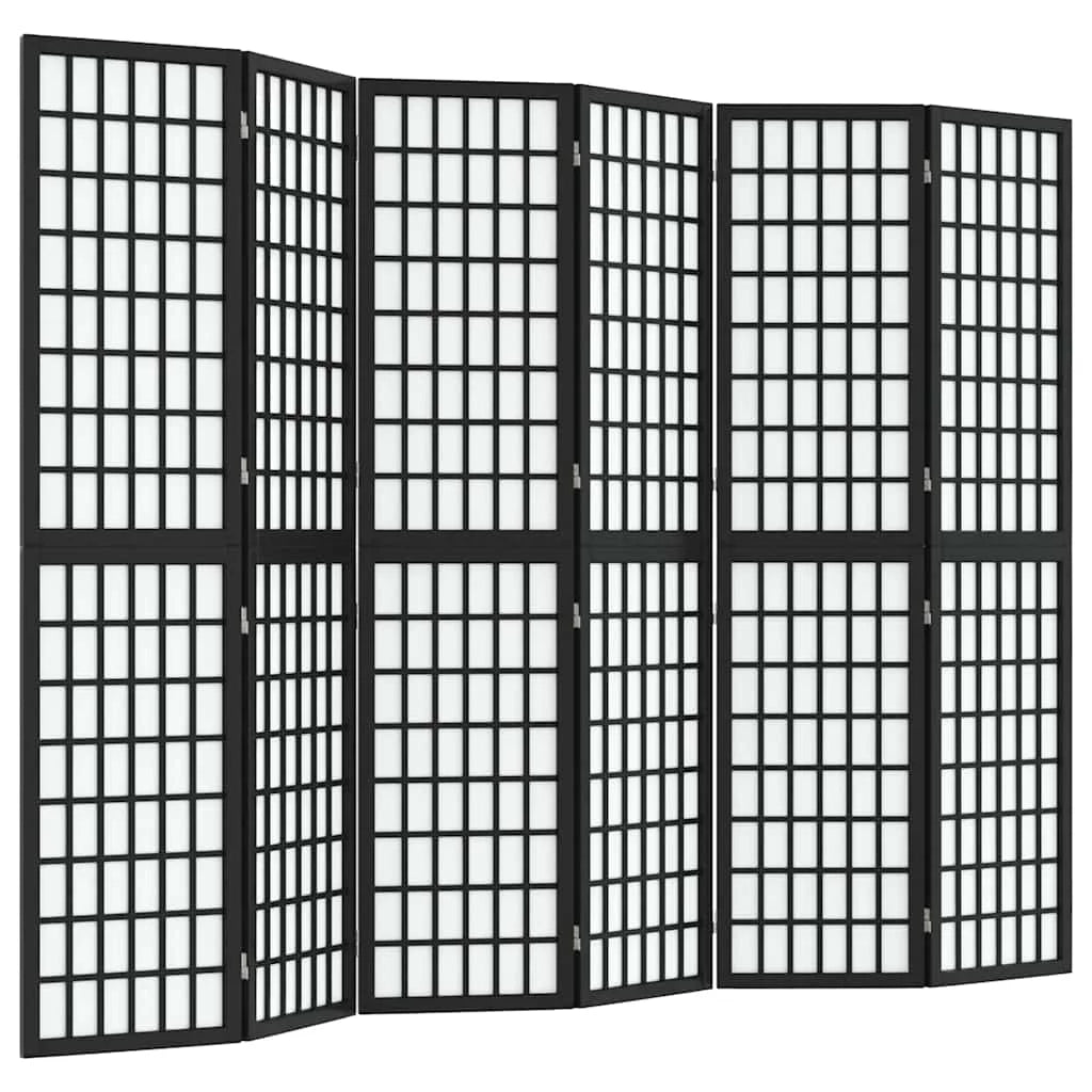 Paravent Japonais 6 Panneaux Shoji Papier de Riz Noir 240 x 170 cm