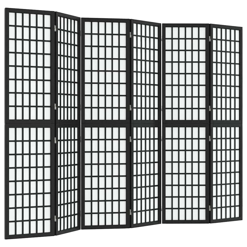 Paravent Japonais 6 Panneaux Shoji Papier de Riz Noir 240 x 170 cm
