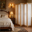 Paravent 6 Panneaux Tissu Crème Cadre Sapin Massif 240 x 170 cm