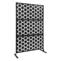 Paravent Extérieur Métal Noir Motif Carrés Imbriqués Autoportant 120 x 190 cm