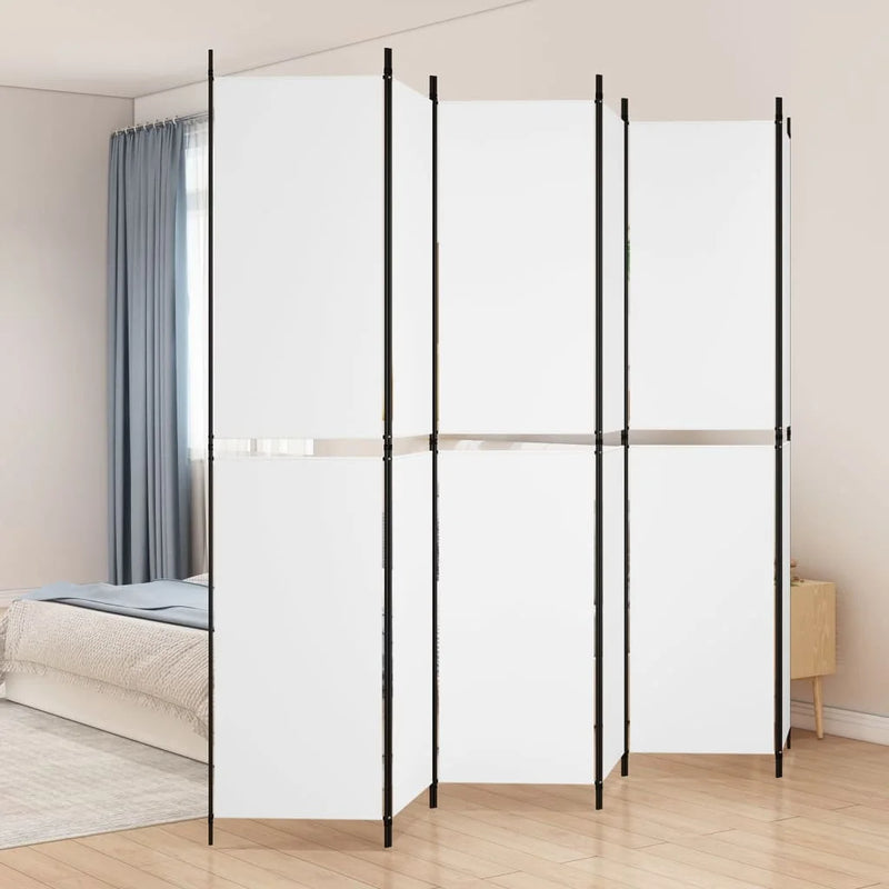 Paravent 6 Panneaux Autoportant Tissu Blanc 300 x 220 cm