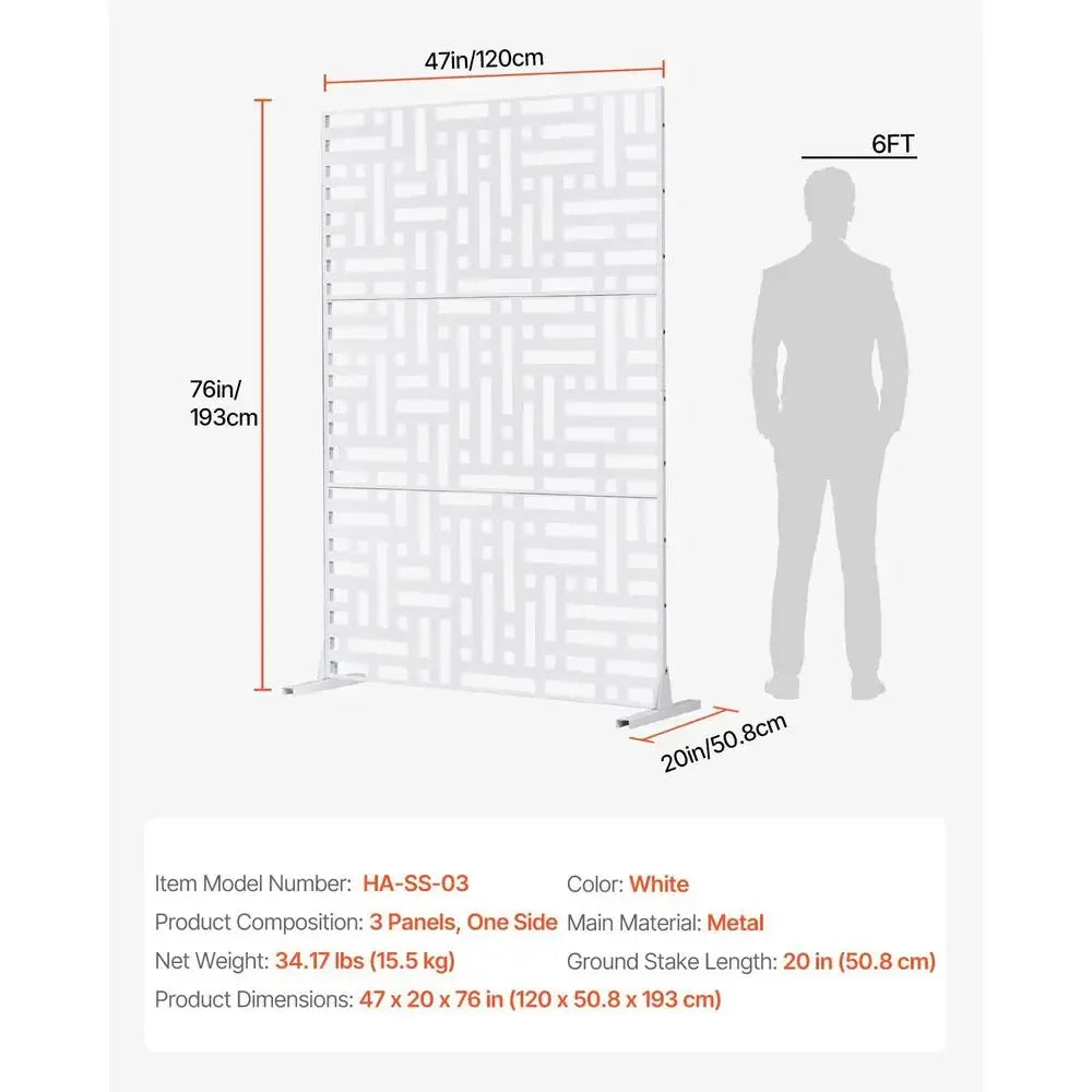 Paravent Extérieur Métal Blanc Motif Géométrique Autoportant 120 x 193 cm