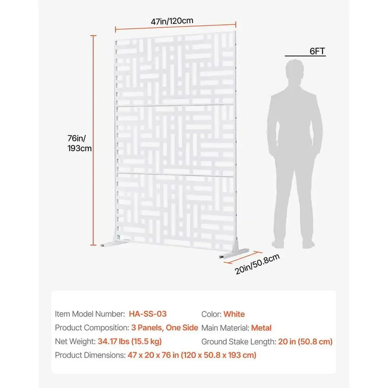Paravent Extérieur Métal Blanc Motif Géométrique Autoportant 120 x 193 cm