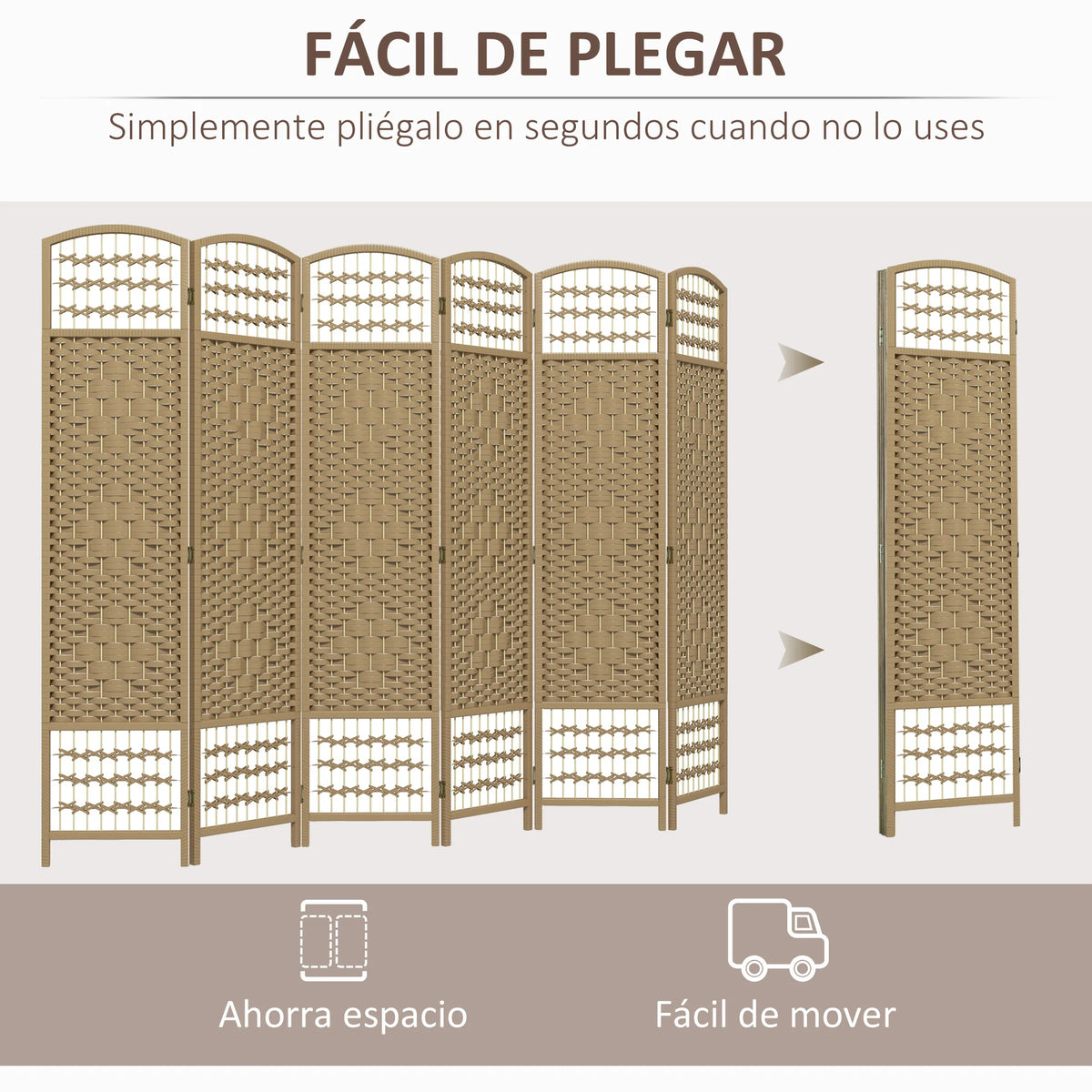 Paravent 6 Panneaux Bambou Fibres de Papier Naturel 240 x 170 cm