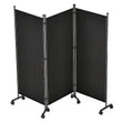 Paravent 3 Panneaux sur Roulettes Tissu Noir Intérieur Extérieur 259 x 183 cm