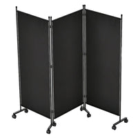 Paravent 3 Panneaux sur Roulettes Tissu Noir Intérieur Extérieur 259 x 183 cm