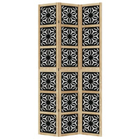 Paravent 3 panneaux ajouré motif géométrique paulownia naturel et noir, pour une chambre