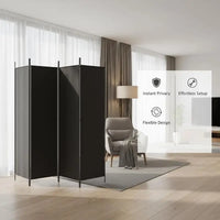 Paravent 6 Panneaux Tissu Noir Cadre Fer 300 x 200 cm