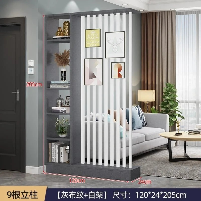 Étagère séparatrice de pièce à lames verticales blanc noir gris, dimensions structure grise, 9 lames blanches, largeur 120 cm
