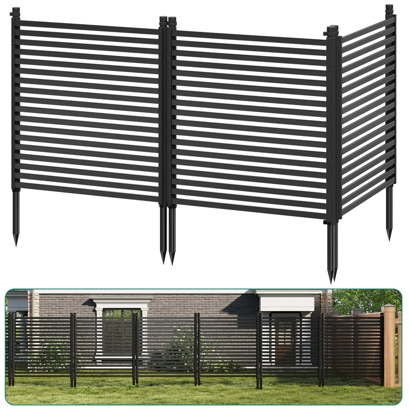 Paravent Extérieur Métal à Lames 2 ou 3 Panneaux Noir ou Brun Piquets 120 cm