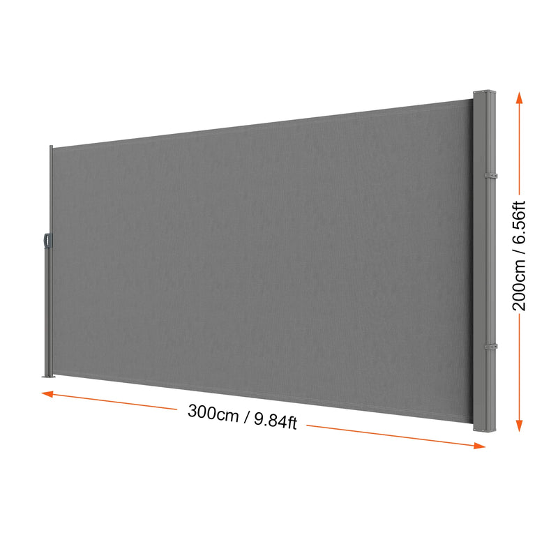 Paravent rétractable latéral extérieur polyester gris beige, dimensions gris, hauteur 200 x longueur 300 cm