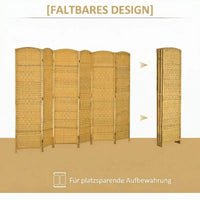 Paravent 6 Panneaux Tressé Polypropylène Cadre Bois Naturel 270 x 180 cm