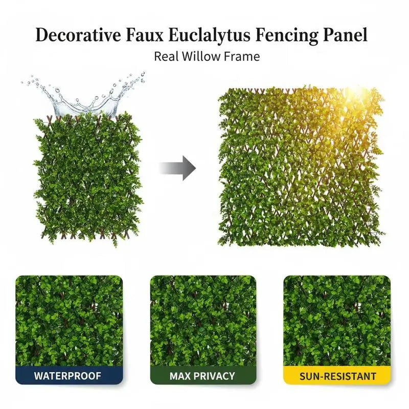 Brise-Vue Extensible Feuillage Eucalyptus Vert Cadre Saule 180 x 90 cm